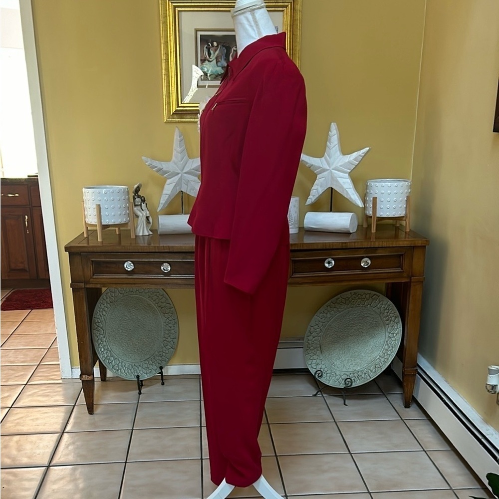 Vtg Y2K Allison Taylor NWOT Holiday 100% Silk Red Pant Suit Set Size Medium - Picture 5 of 16